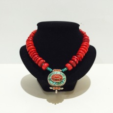 Red ethnic bead necklace